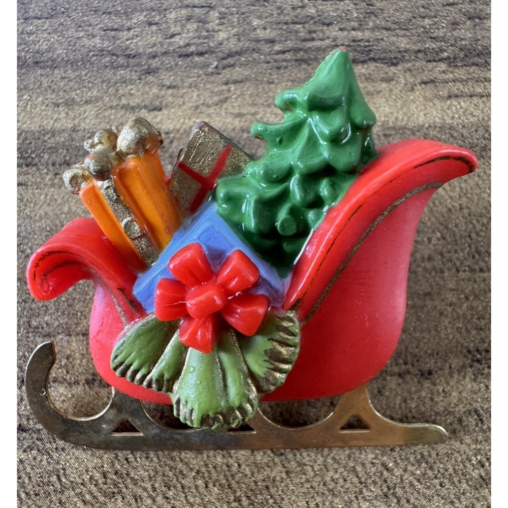 Vintage Hallmark Christmas Sleigh Brooch Pin Presents Tree Holiday Jewelry
